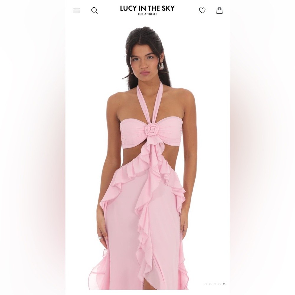 Lucy in the Sky Chiffon Cutout Ruffle Maxi Dress Pink - Picture 3 of 4